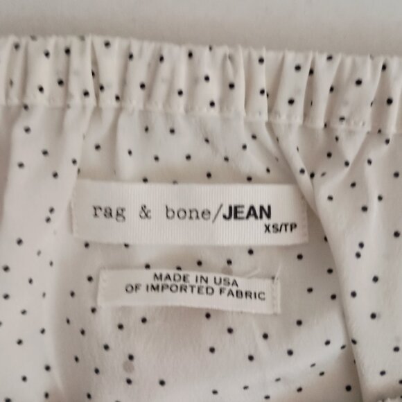 Rag and Bone Silk White with Black Gray Dots Off-Shoulder Shirt Woman’s Size XS - Picture 8 of 15